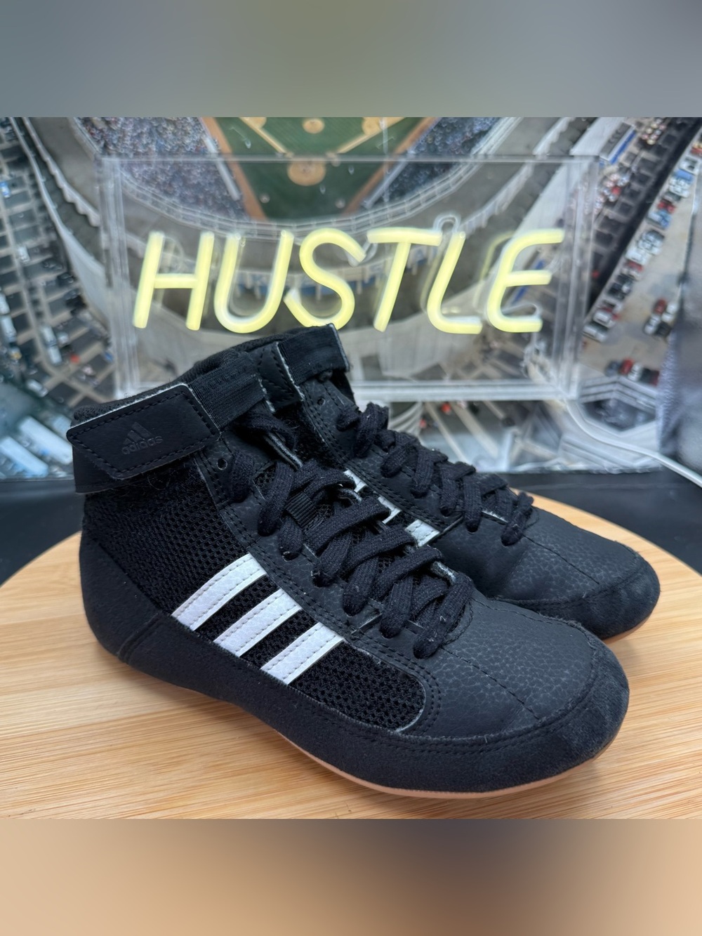 Adidas Kids' HVC 2 Wrestling Shoes Black/White Size 1